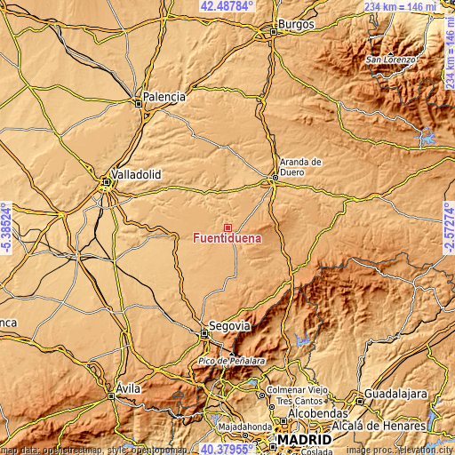 Topographic map of Fuentidueña