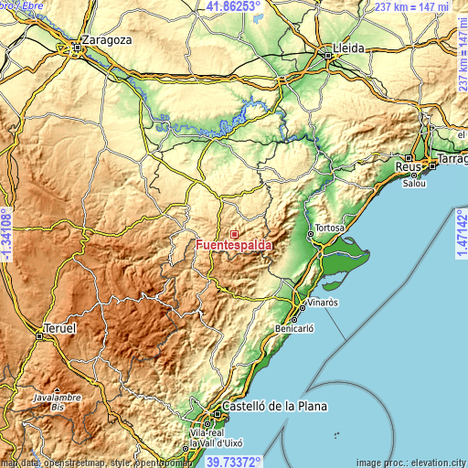 Topographic map of Fuentespalda