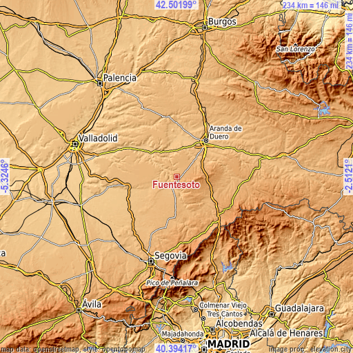 Topographic map of Fuentesoto