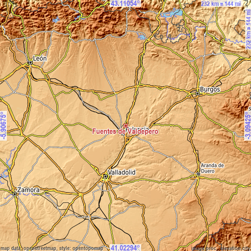 Topographic map of Fuentes de Valdepero