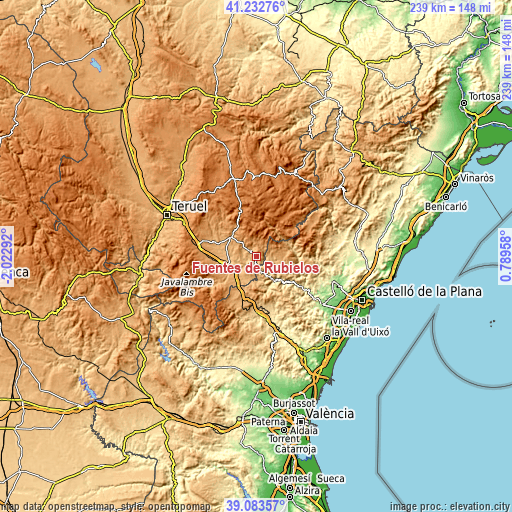 Topographic map of Fuentes de Rubielos