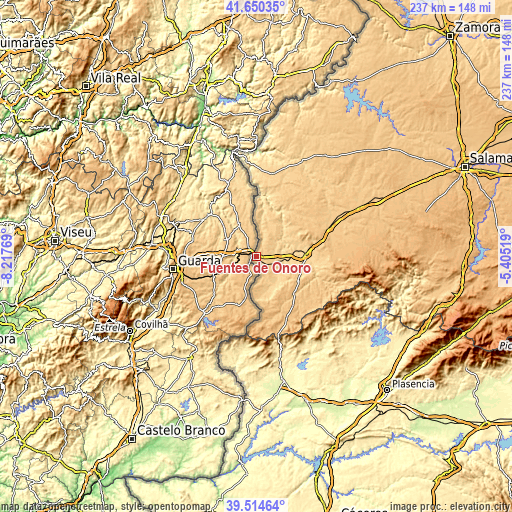 Topographic map of Fuentes de Oñoro