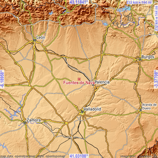 Topographic map of Fuentes de Nava