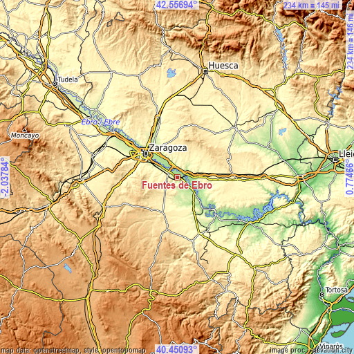 Topographic map of Fuentes de Ebro