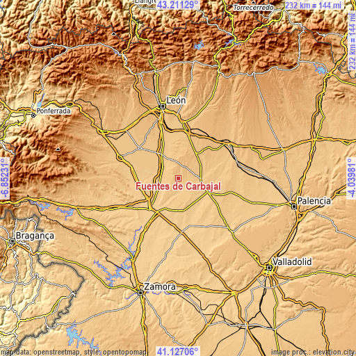 Topographic map of Fuentes de Carbajal