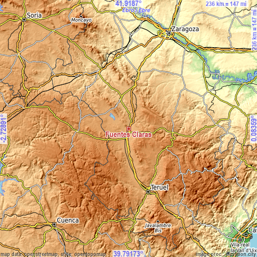 Topographic map of Fuentes Claras