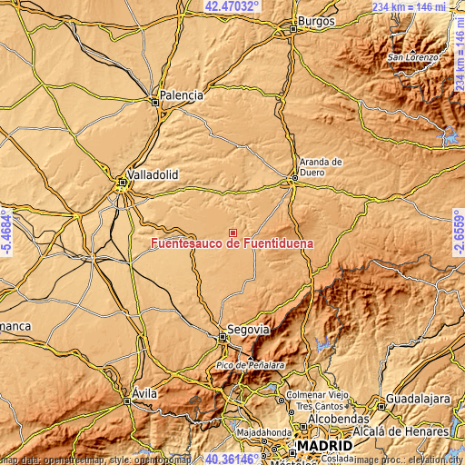 Topographic map of Fuentesaúco de Fuentidueña