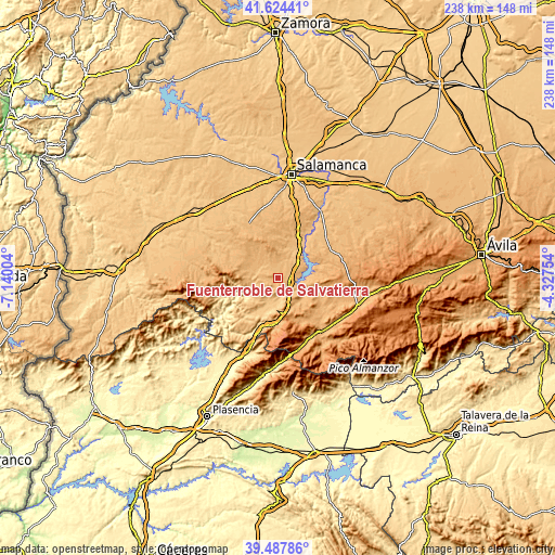 Topographic map of Fuenterroble de Salvatierra