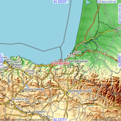 Topographic map of Hondarribia