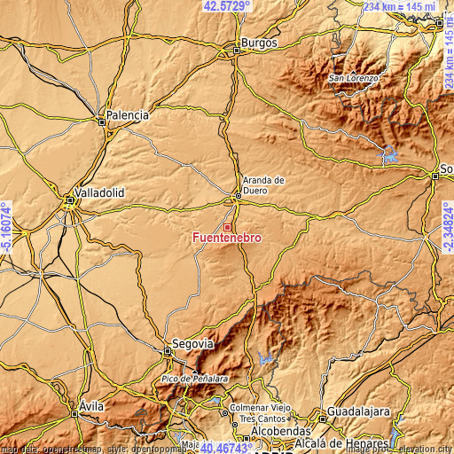 Topographic map of Fuentenebro