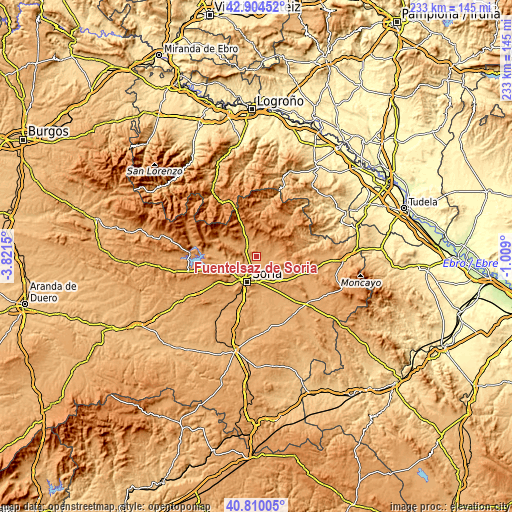 Topographic map of Fuentelsaz de Soria