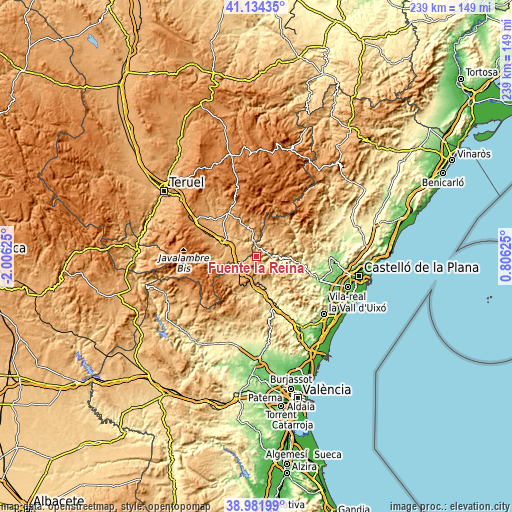 Topographic map of Fuente la Reina