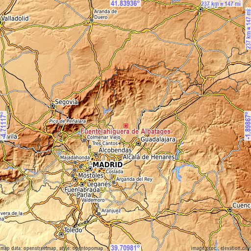 Topographic map of Fuentelahiguera de Albatages