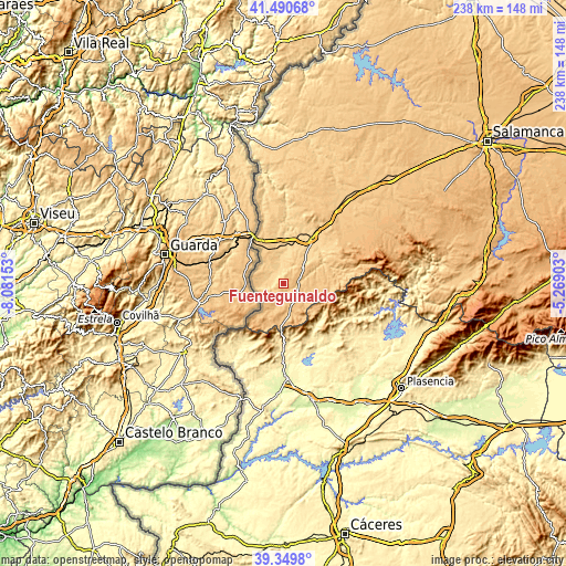 Topographic map of Fuenteguinaldo