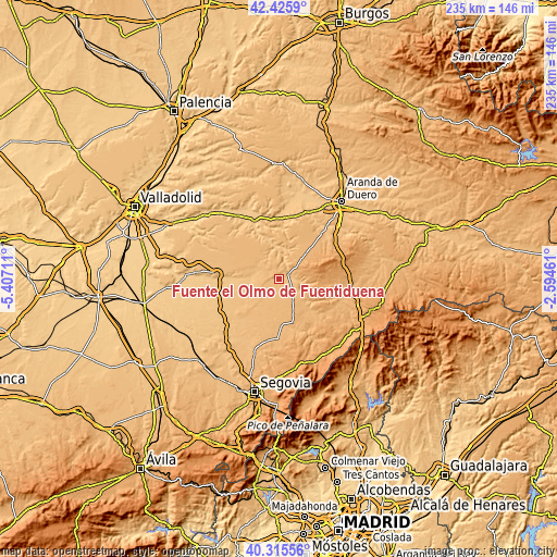 Topographic map of Fuente el Olmo de Fuentidueña