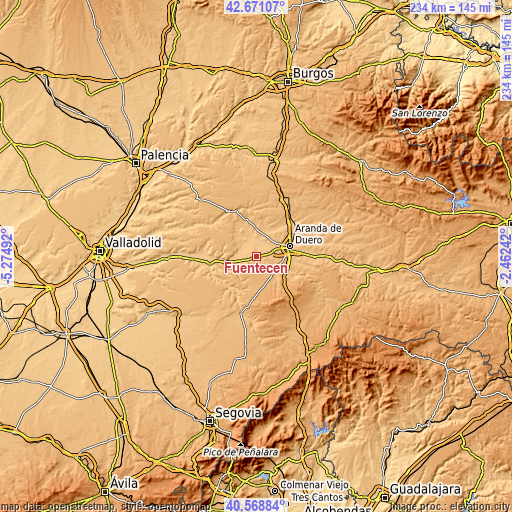 Topographic map of Fuentecén