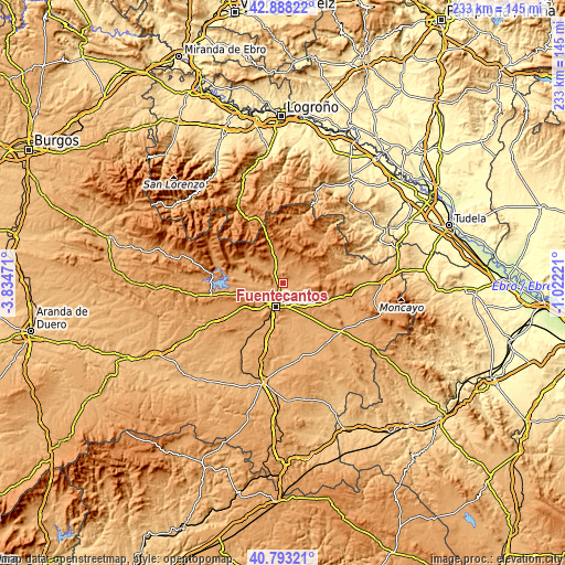 Topographic map of Fuentecantos