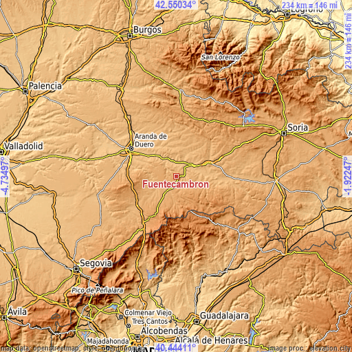 Topographic map of Fuentecambrón