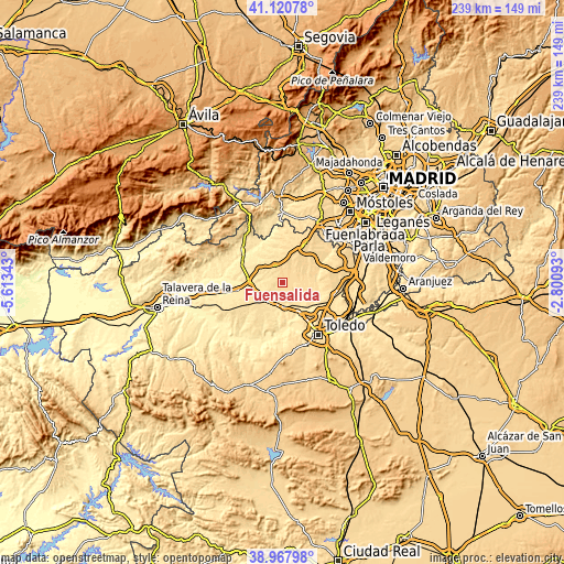 Topographic map of Fuensalida