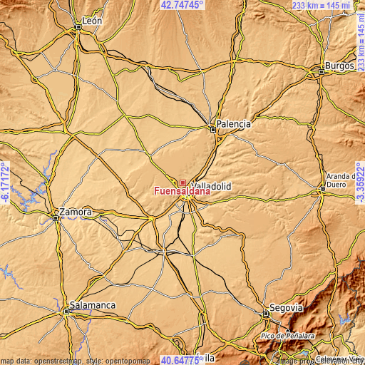 Topographic map of Fuensaldaña