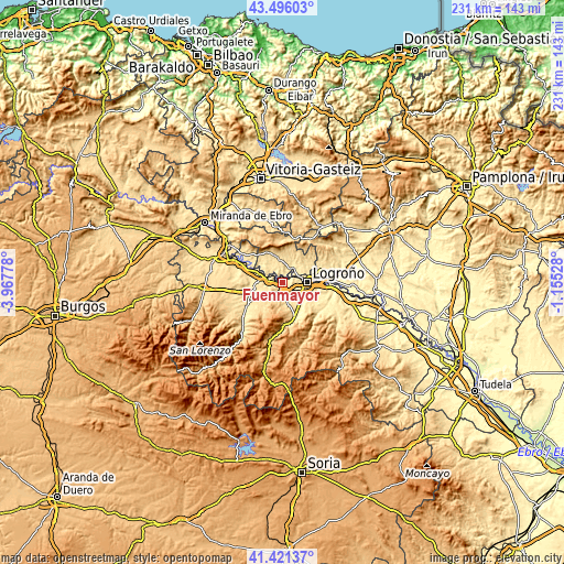 Topographic map of Fuenmayor