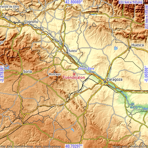 Topographic map of Fuendejalón