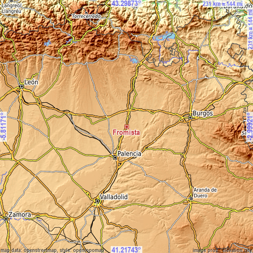 Topographic map of Frómista