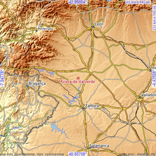 Topographic map of Friera de Valverde