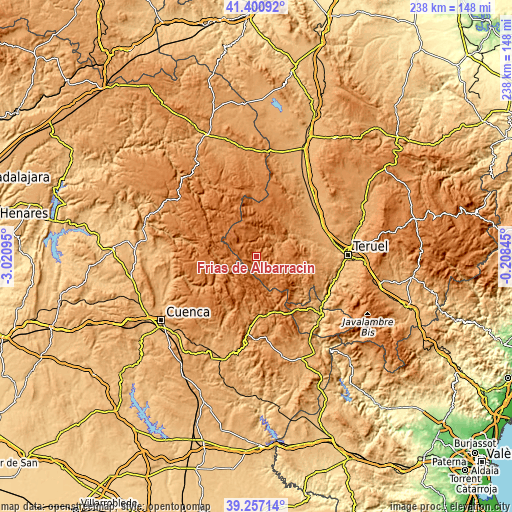 Topographic map of Frías de Albarracín