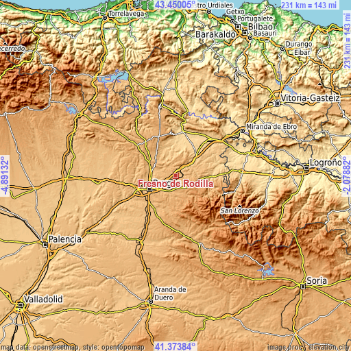 Topographic map of Fresno de Rodilla