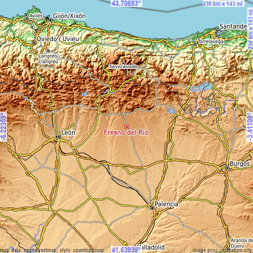 Topographic map of Fresno del Río