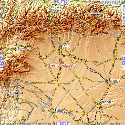 Topographic map of Fresno de la Vega