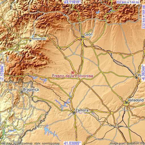 Topographic map of Fresno de la Polvorosa