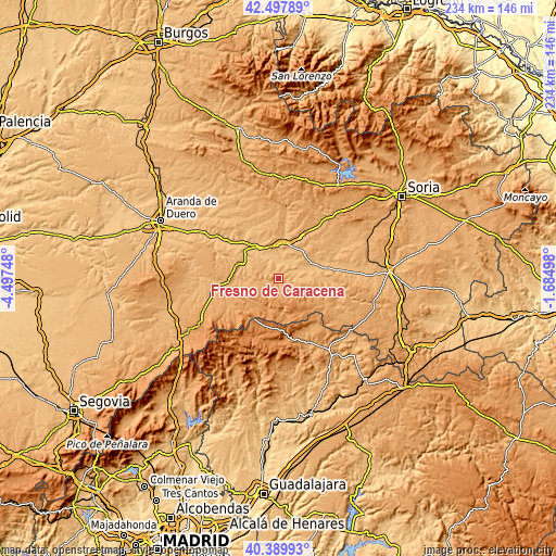 Topographic map of Fresno de Caracena