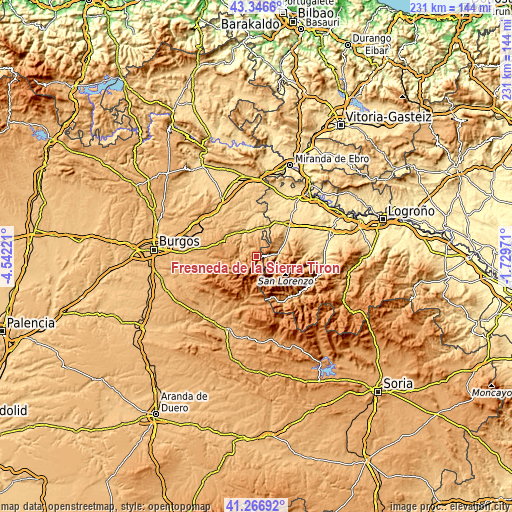 Topographic map of Fresneda de la Sierra Tirón