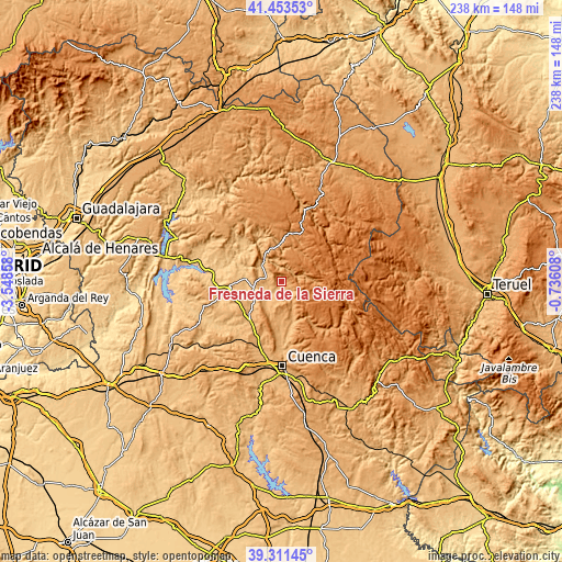 Topographic map of Fresneda de la Sierra