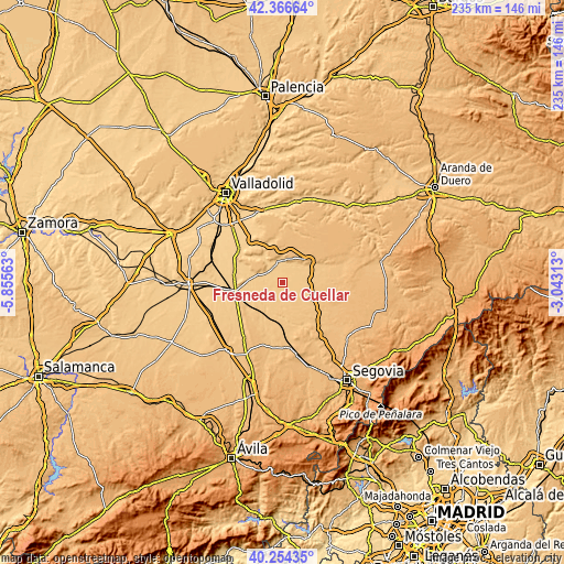 Topographic map of Fresneda de Cuéllar