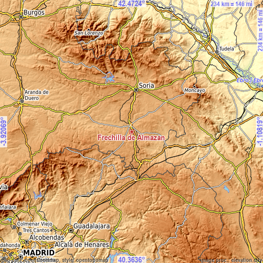 Topographic map of Frechilla de Almazán