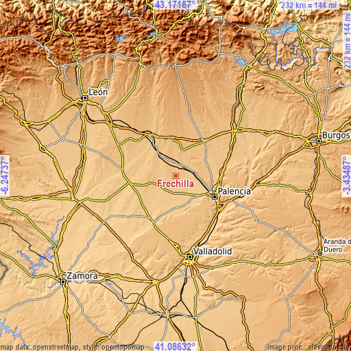 Topographic map of Frechilla