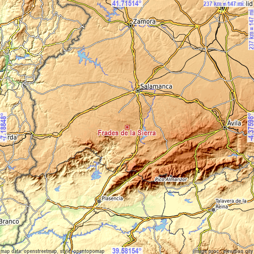 Topographic map of Frades de la Sierra