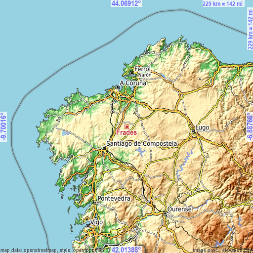 Topographic map of Frades