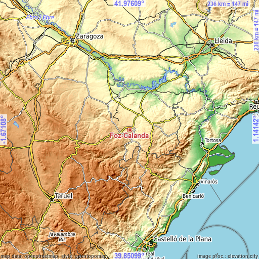 Topographic map of Foz-Calanda