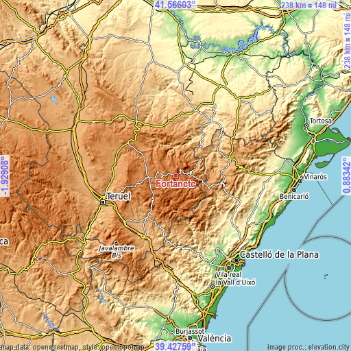 Topographic map of Fortanete