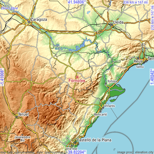 Topographic map of Fórnoles