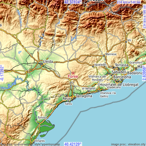 Topographic map of Forès