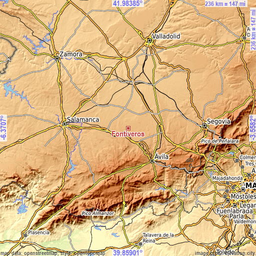 Topographic map of Fontiveros