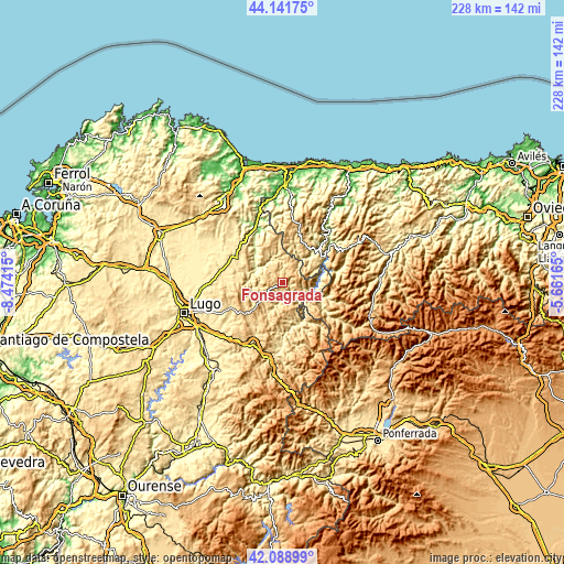 Topographic map of Fonsagrada