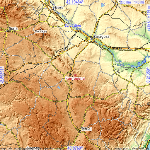 Topographic map of Fombuena