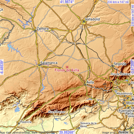 Topographic map of Flores de Ávila