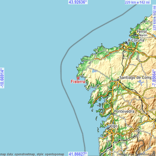 Topographic map of Fisterra